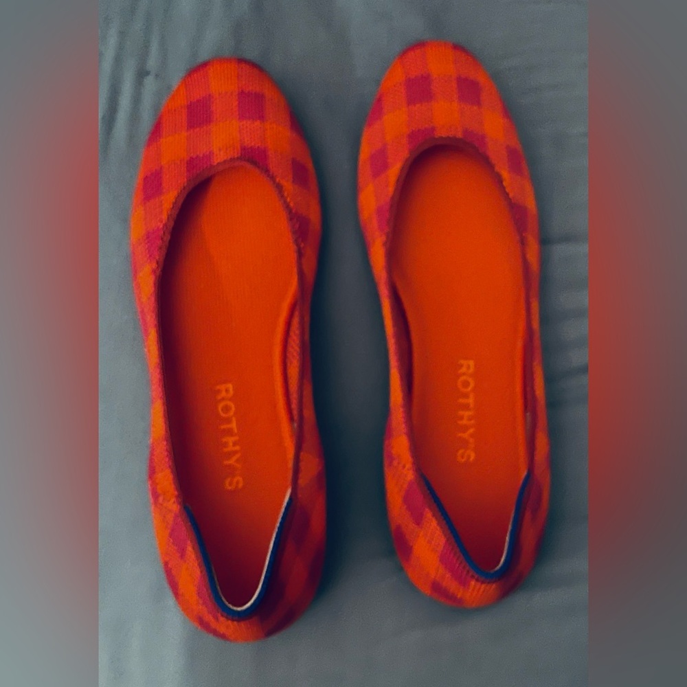 Rothy’s magenta/orange check ballet flats size 9, unworn! PRICE DROP